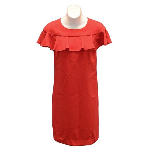C0 NWT TRINA TURK Red Ruffle Detail Straight Hemline Splash Dress Size 2 $278 - Picture 2 of 6